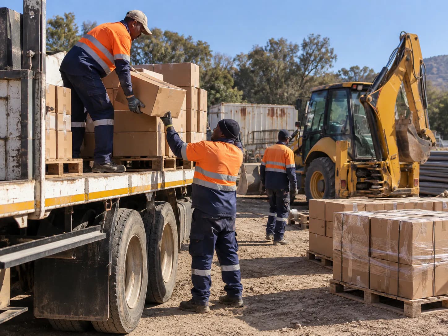Logistics team coordinating materials at a project site